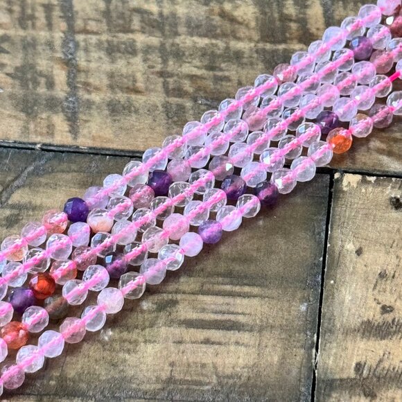 Faceted Super 7 Quartz Bead Strand - 4mm - Picture 3 of 4